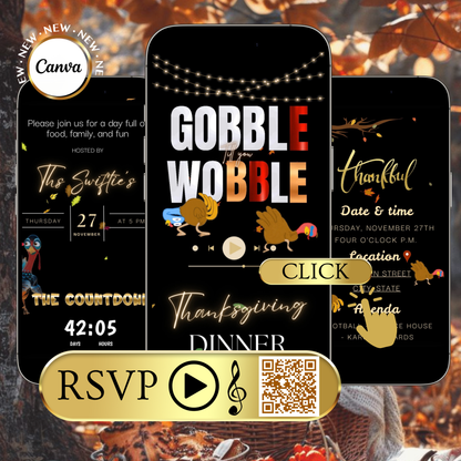 Thanksgiving Invitation Website with RSVP tracking, Animated Friendsgiving Dinner Invite Website Template
