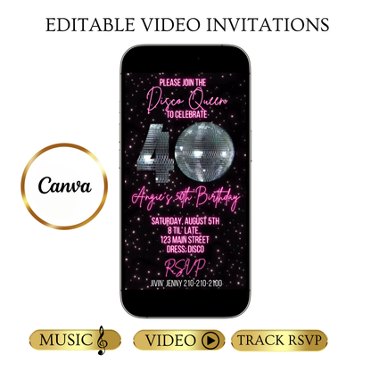 Einladung zum 40. Disco-Video-Geburtstag | Canva-Vorlage