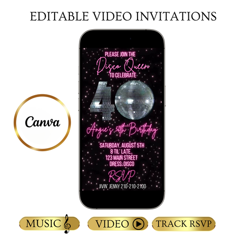 Einladung zum 40. Disco-Video-Geburtstag | Canva-Vorlage