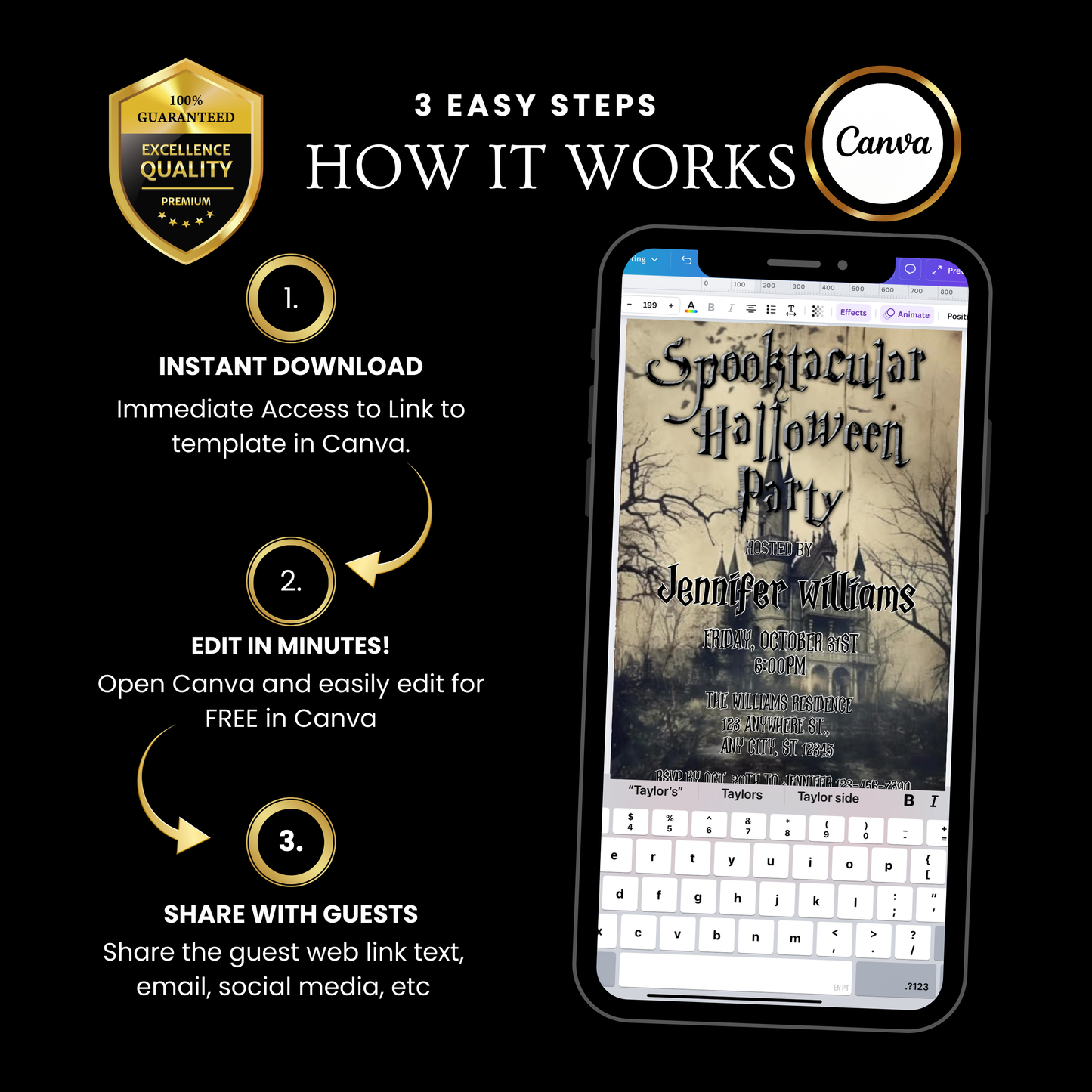 Halloween-Videoeinladung, animierte Halloween-Einladung mit Gruselmotiv, bearbeitbare mobile Einladung zur Halloween-Party