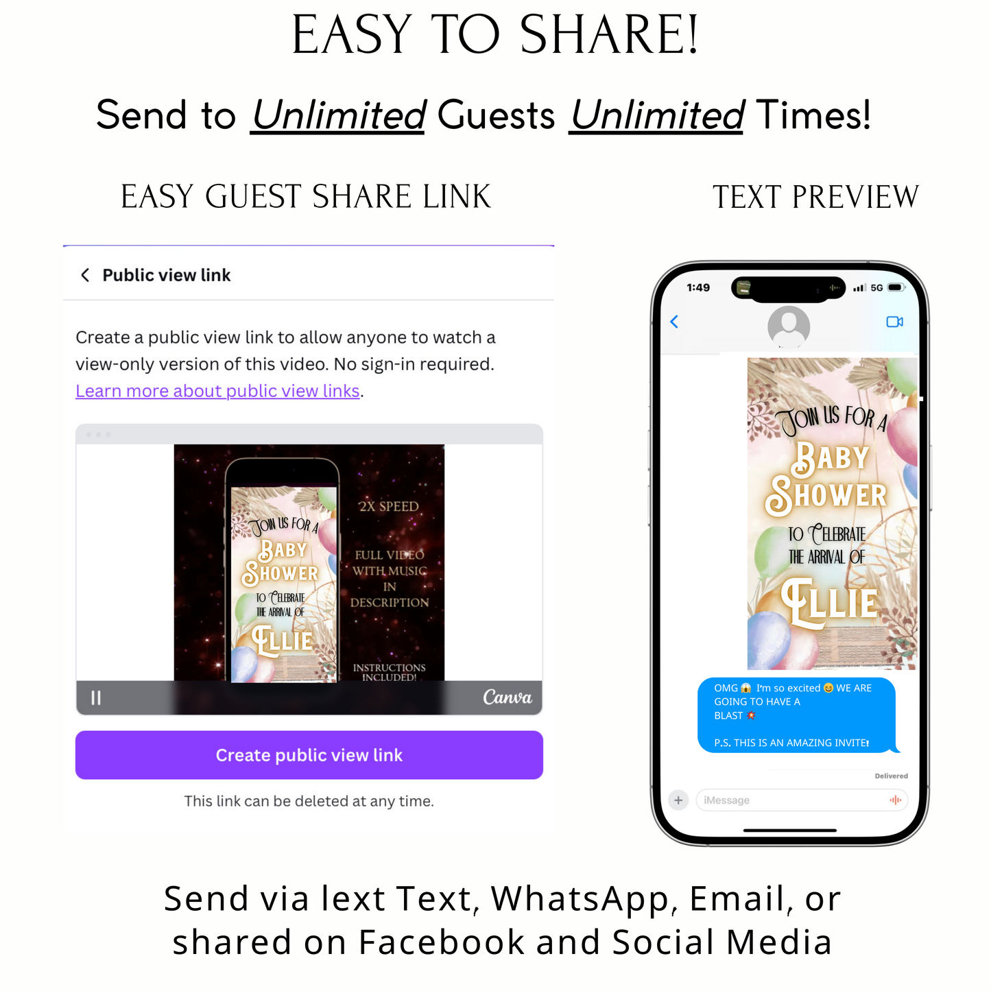 Boho Baby Shower Animated Video Invitation | Digital Baby Shower Mobile Invite with music