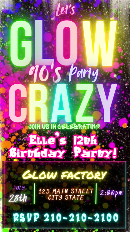 Glow in the Dark Party Video Invitation Instant Download