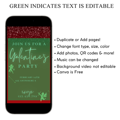 Valentines Day Party Video Invitation | Digital Galentines Day Animated Invite | Editable Canva Evite Template