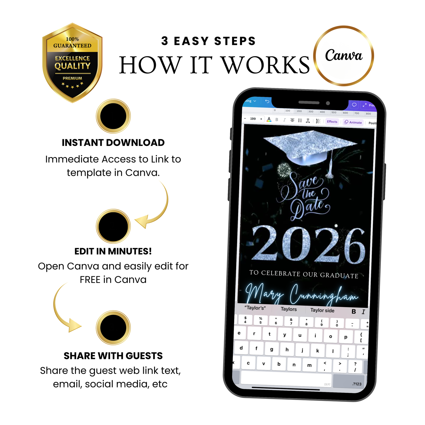 2026 Graduation Party Video Invitation | Digital Graduation Invite | Editable Online Canva Template