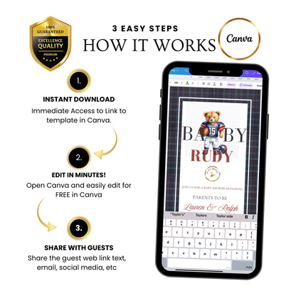 Football Polo Bear Baby Shower Invitation Website | Animated Baby Shower Invite with Rsvp tracking