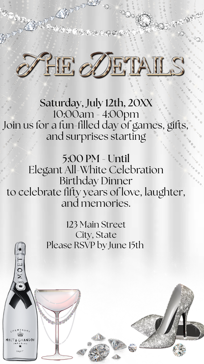 Animated champagne video invitation diamonds theme