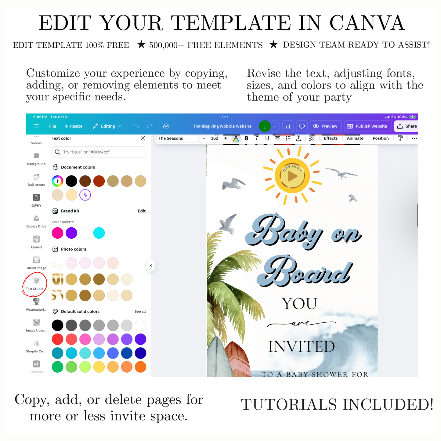 Baby on Board Website Invitation | Canva Website RSVP Template with Music | Boy Baby Shower