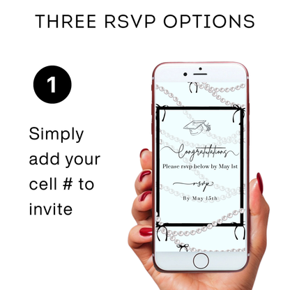 Graduation Party Video Invitation | Light Blue and Black Bow Graduation Invite for Her | Editable Online RSVP Evite Canva Template