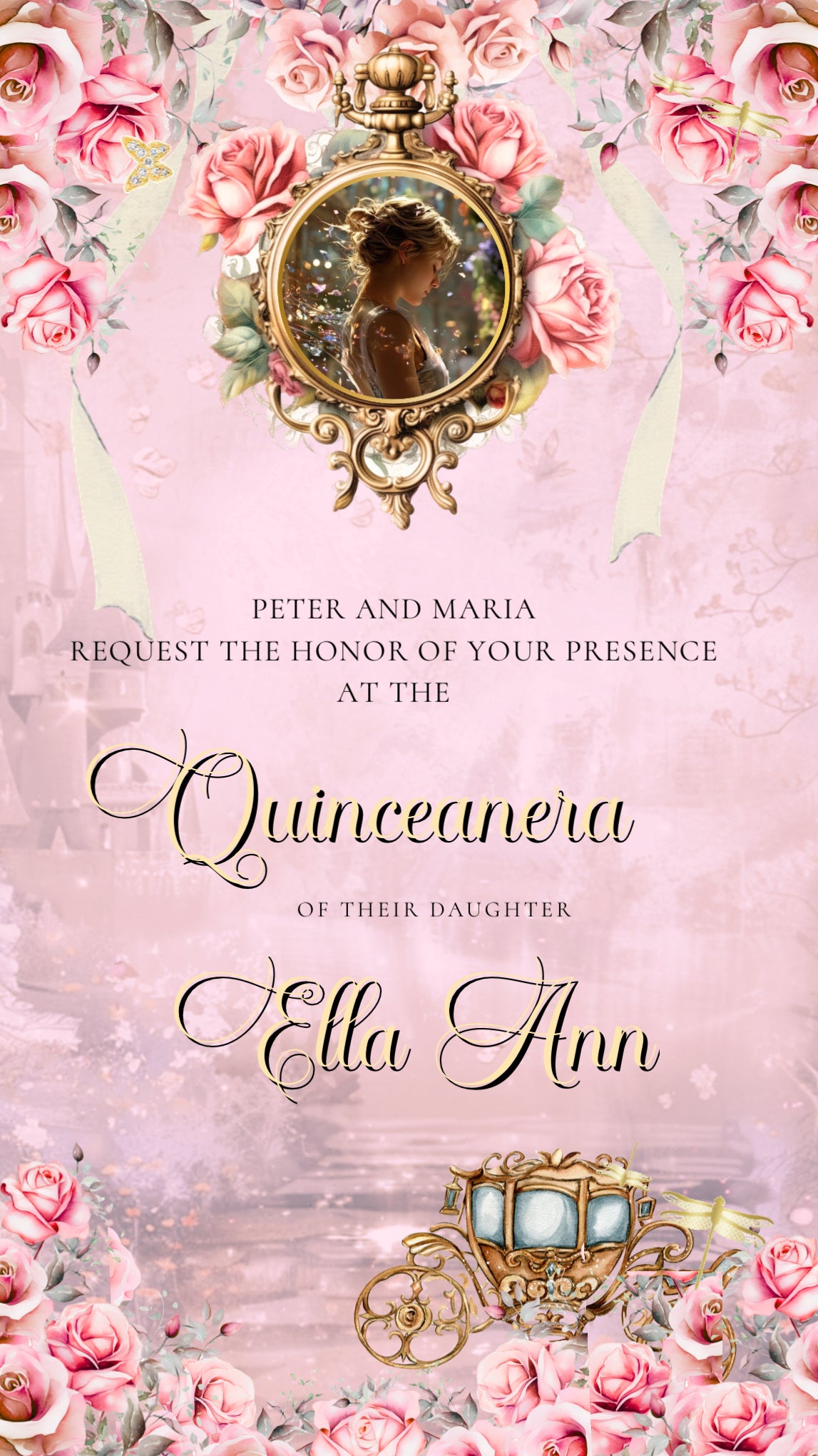 Pink Quinceañera Video Invitation | Digital Royal Sweet 15 16 Animated Invite | Editable Canva Template