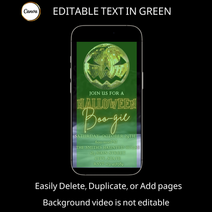 Halloween-Videoeinladung, animierte Discoween-Einladung, bearbeitbare mobile Halloween-Party-Einladung
