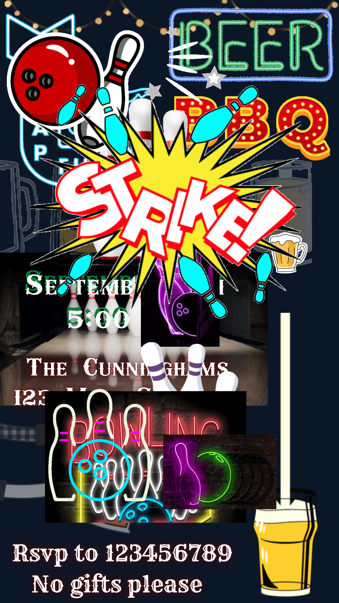 Customizable bowling strike party video invitation