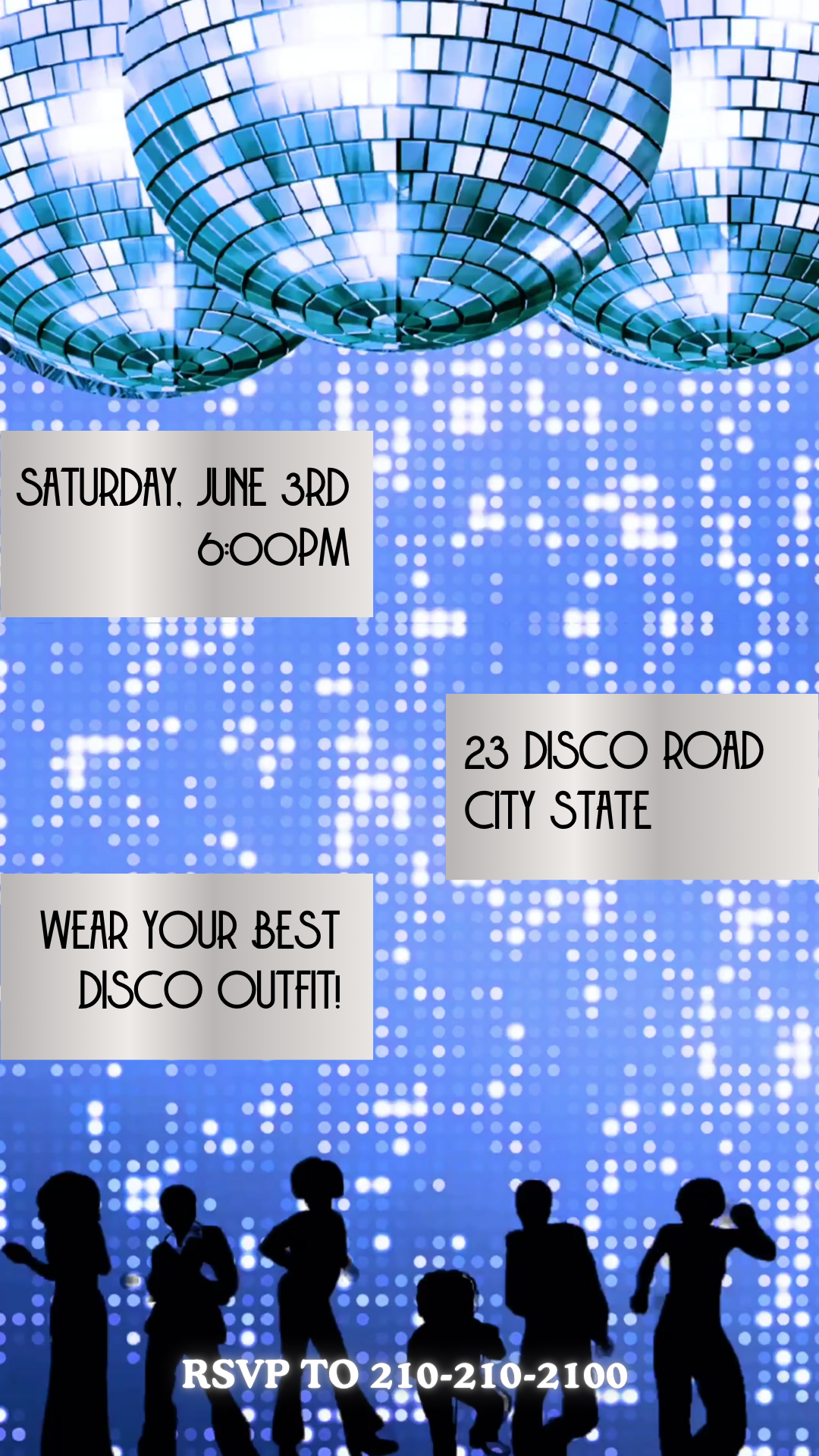 Animated blue disco video invitation ball theme