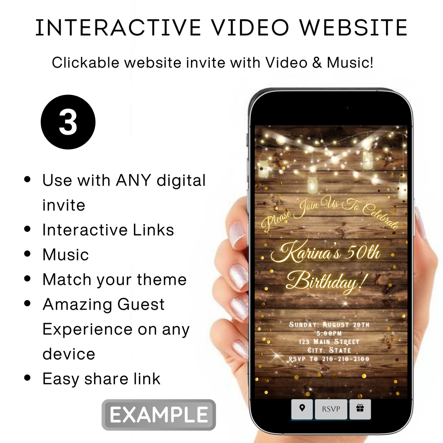 String Lights Video Invitation | Western Theme Digital Evite | Editable Canva Template