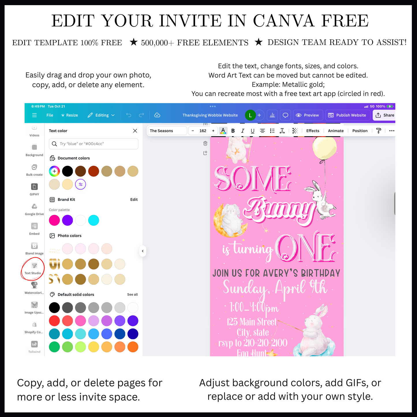 Easter Birthday Animated invitation | Pink Some Bunny Loves You Canva template