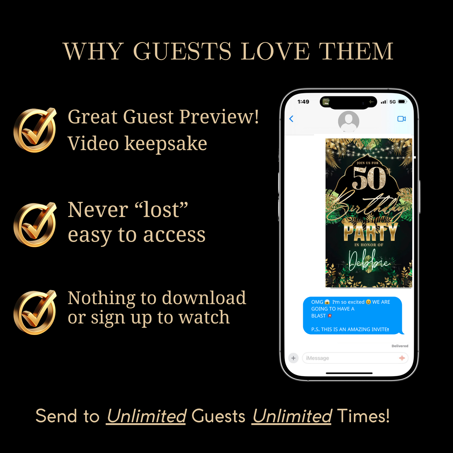 50th Birthday Video Invitation | Digital 50th Safari Leopard Glam Birthday Invite | Editable Canva Party Template