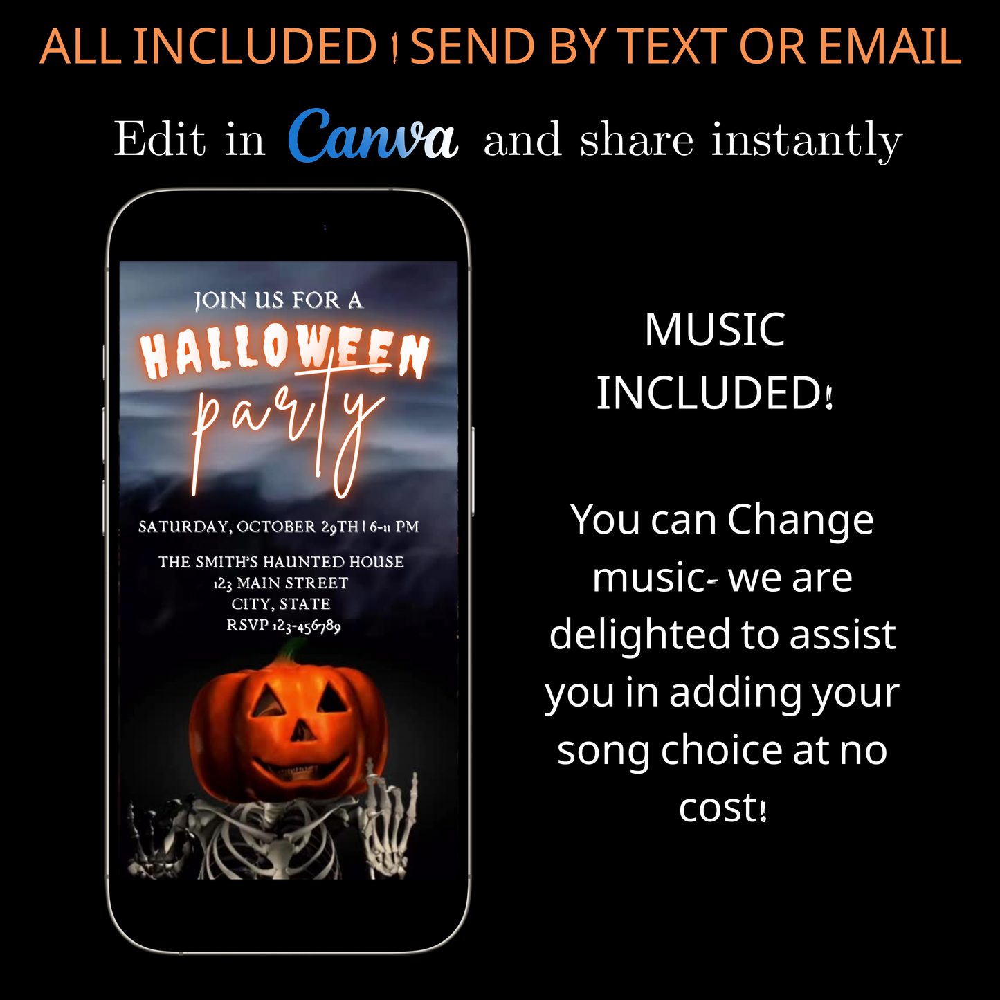 Halloween Video Invitation | Animated Halloween Digital Evite | Editable Canva Invite Template