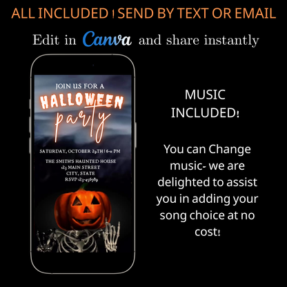 Halloween Video Invitation | Animated Halloween Digital Evite | Editable Canva Invite Template