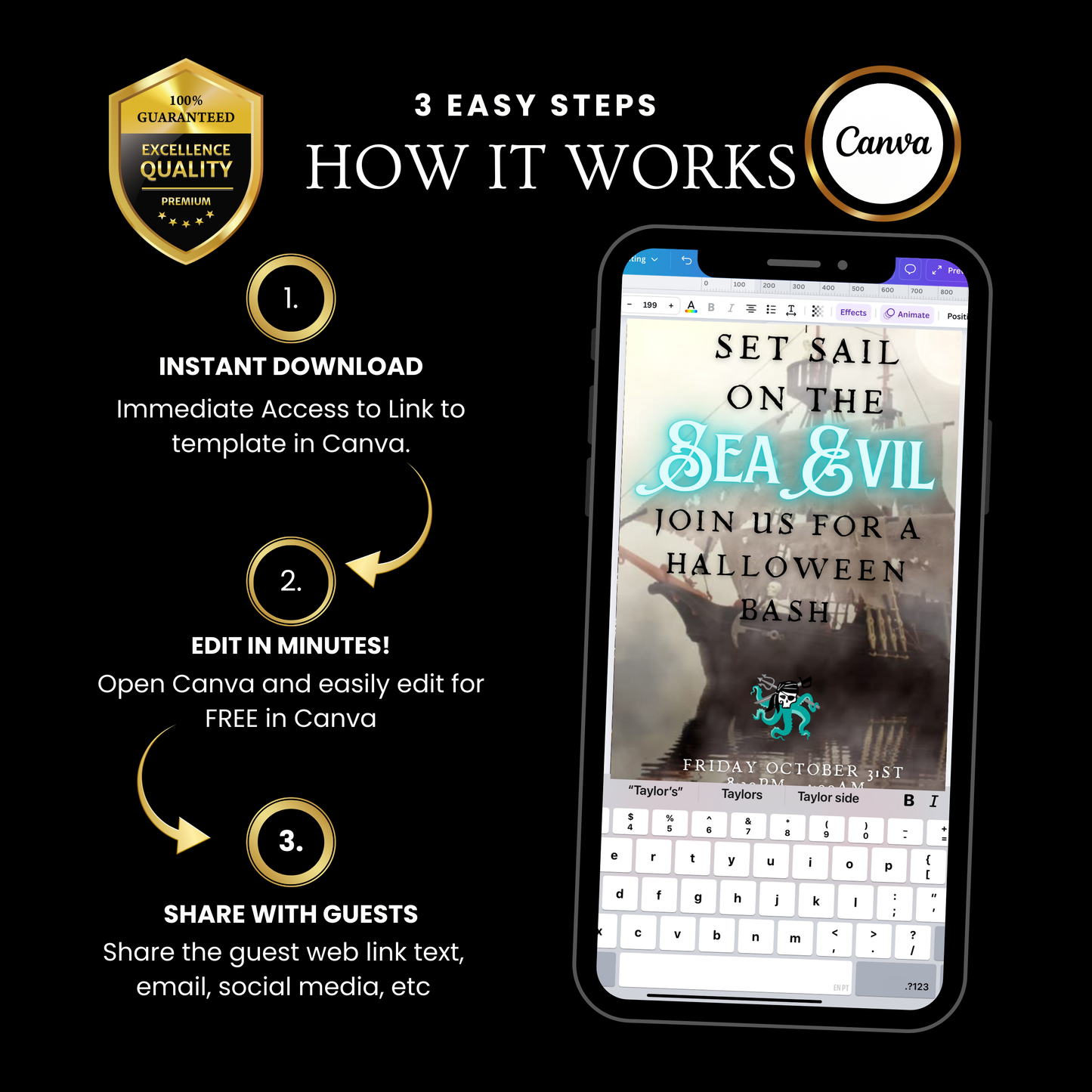 Halloween-Videoeinladung, animierte Einladung mit Geisterschiff-Motiv, bearbeitbare mobile Halloween-Party-Einladung