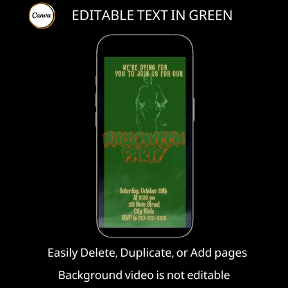 Halloween-Videoeinladung, animierte Zombie-Einladung, bearbeitbare mobile Einladung zur Halloween-Party
