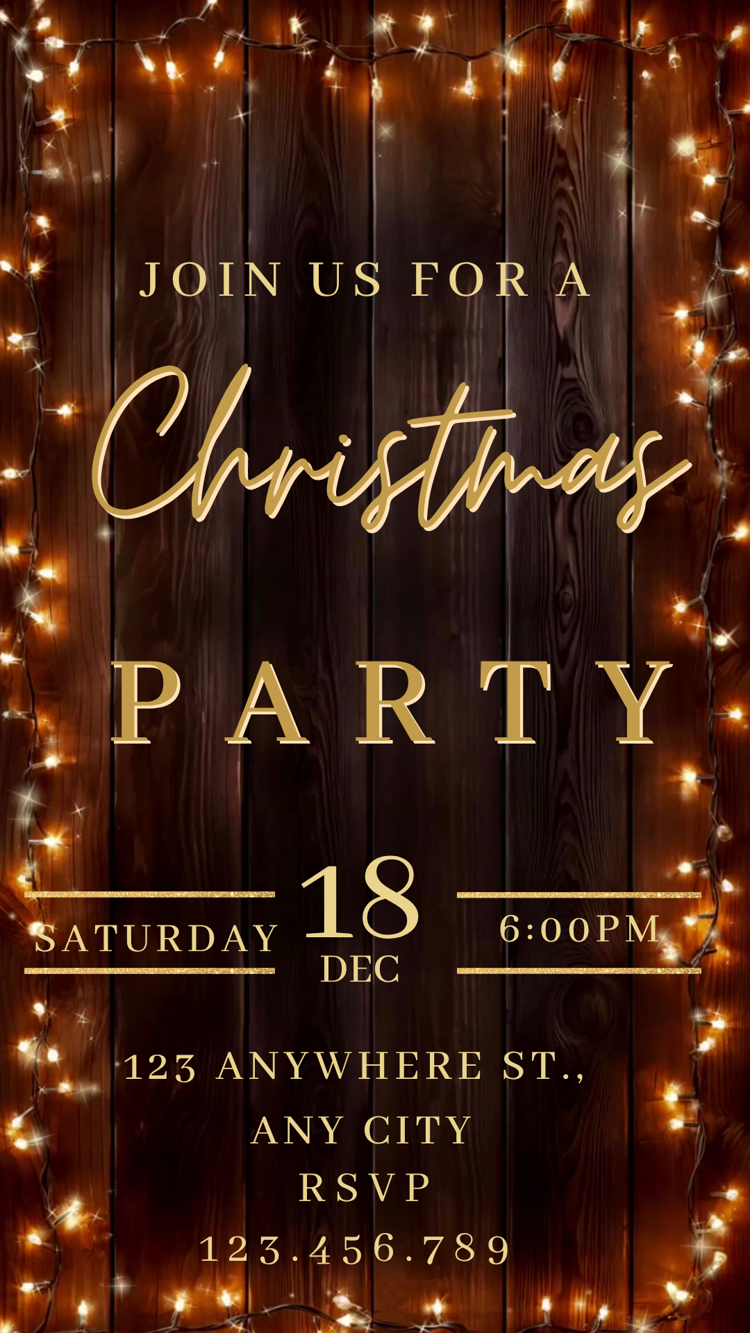 Animated rustic video invitation string lights theme