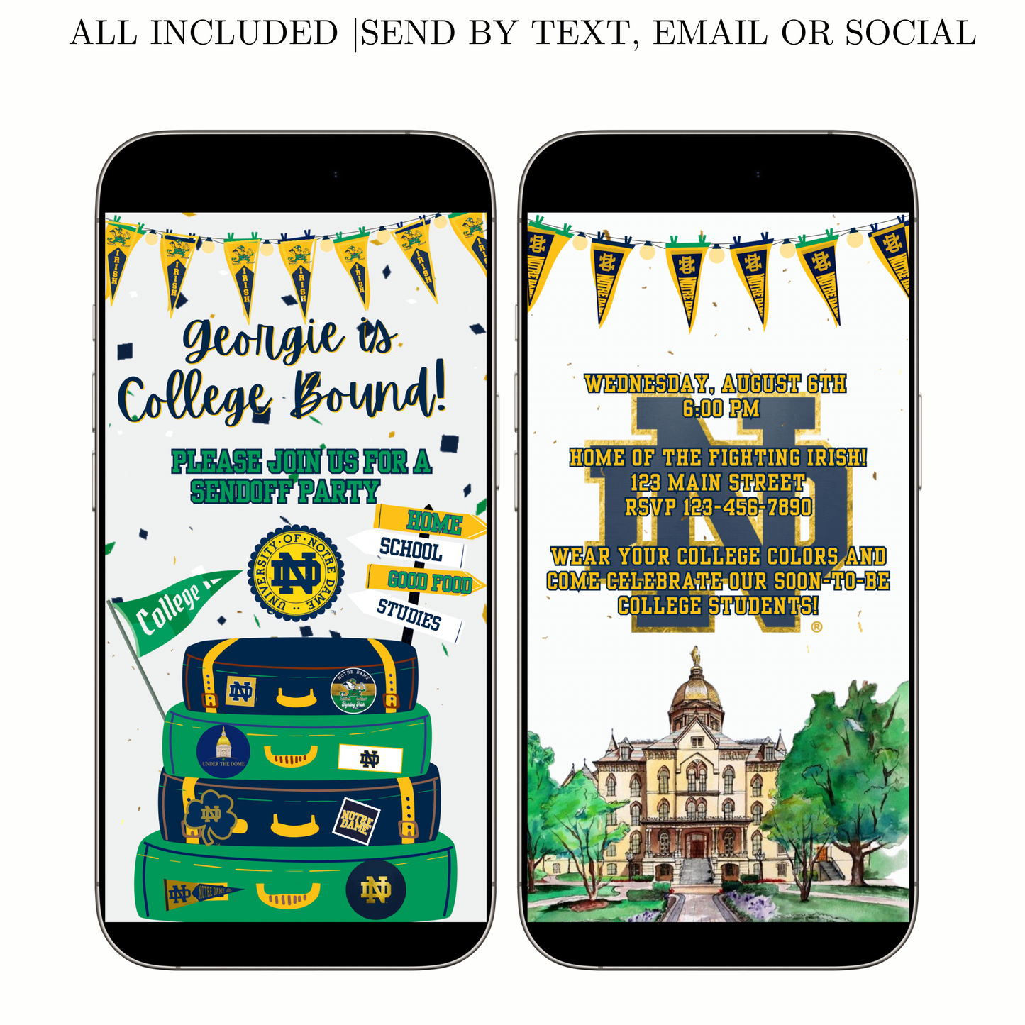 Notre Dame Video-Einladung | Digitale animierte Einladung der Fighting Irish | Bearbeitbare Canva-Vorlage