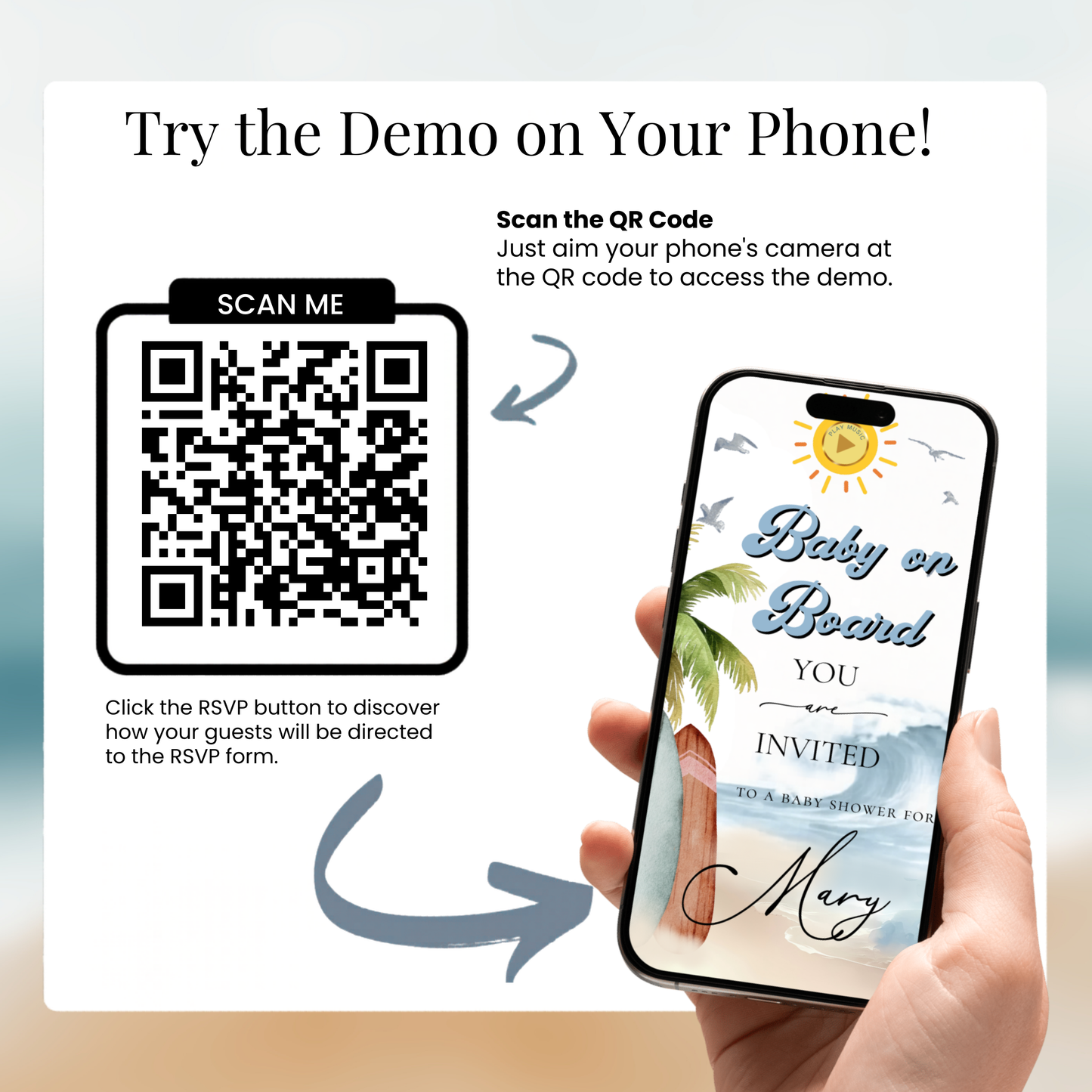 Baby on Board Website Invitation | Canva Website RSVP Template with Music | Boy Baby Shower