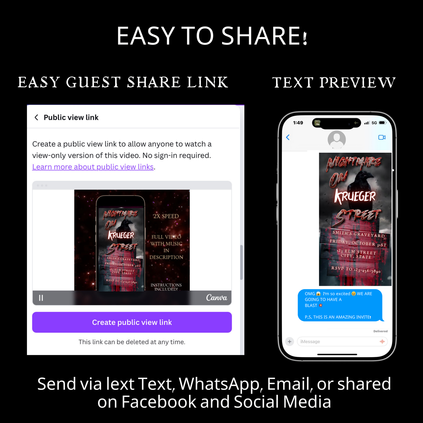 Halloween Video Invitation, Nightmare on Elm Street Animated Invite, Editable Halloween Party Mobile Evite