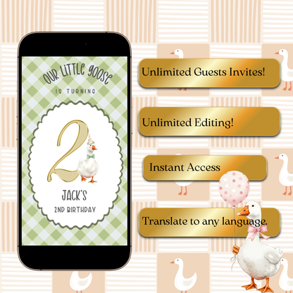 Videoeinladung „Blaue Gans“ | Digitale Einladung zum 1. Geburtstag für Jungen | Online-Vorlage zum Bearbeiten