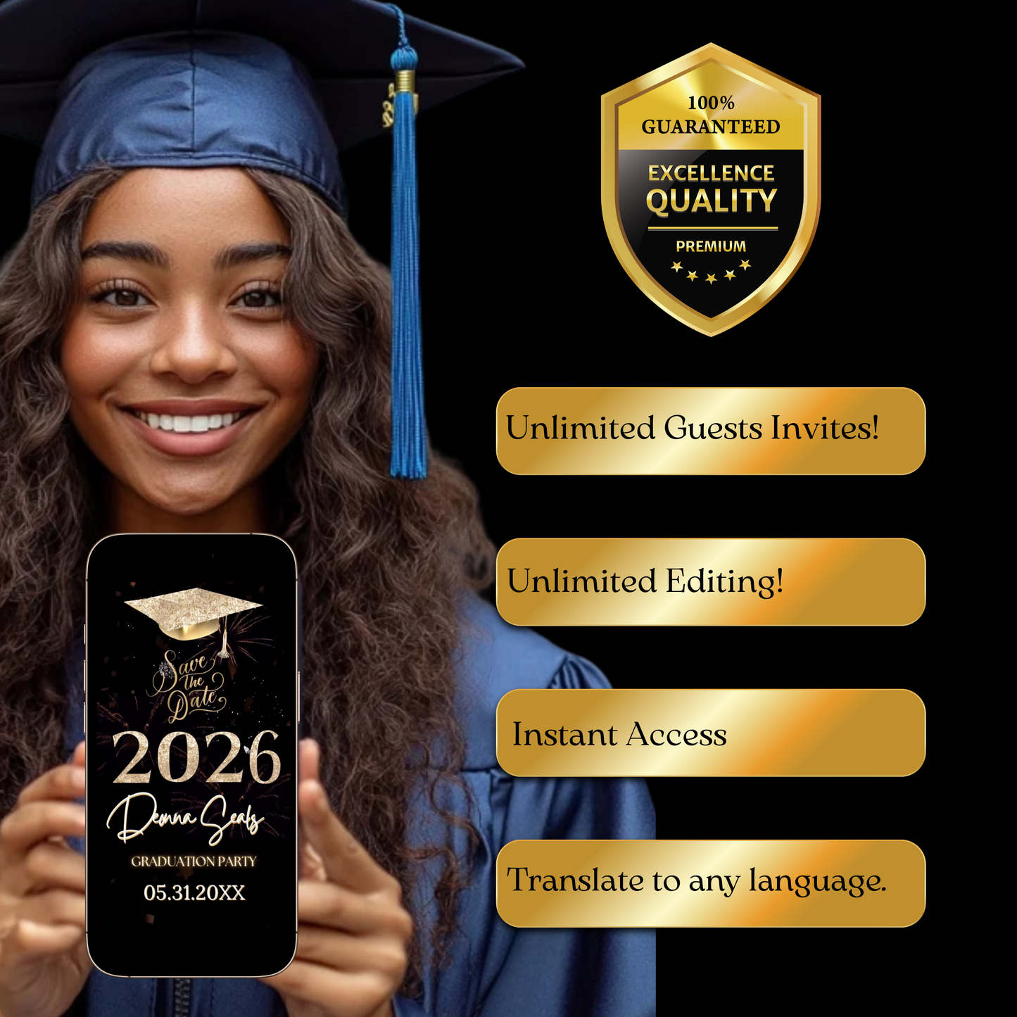 Graduation Party Video Invitation | Digital Graduation Invite | Editable Online Canva Template