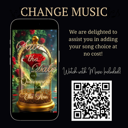 Beauty and the Beast Red Rose Video Invite | Digital Princess Quinceanera Invite | Editable Canva Evite Template