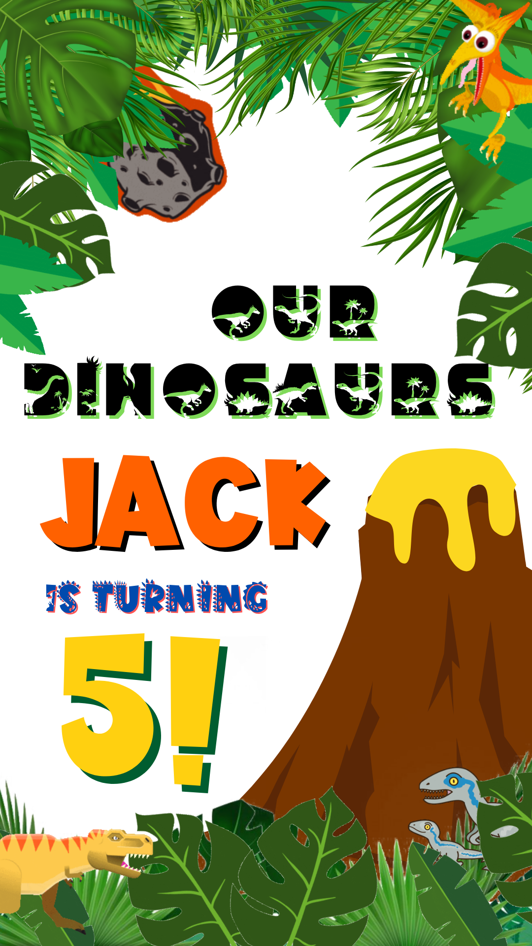 Animated dinosaur themed party invitation template