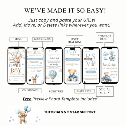 Bearly Wait Baby Shower Baby Shower Website Invite | Webpage with Music and RSVP | Baby Shower Canva Website Template