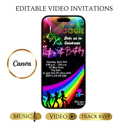 Einladung zur Regenbogen-Disco, bearbeitbare Video-Einladung mit Discokugel