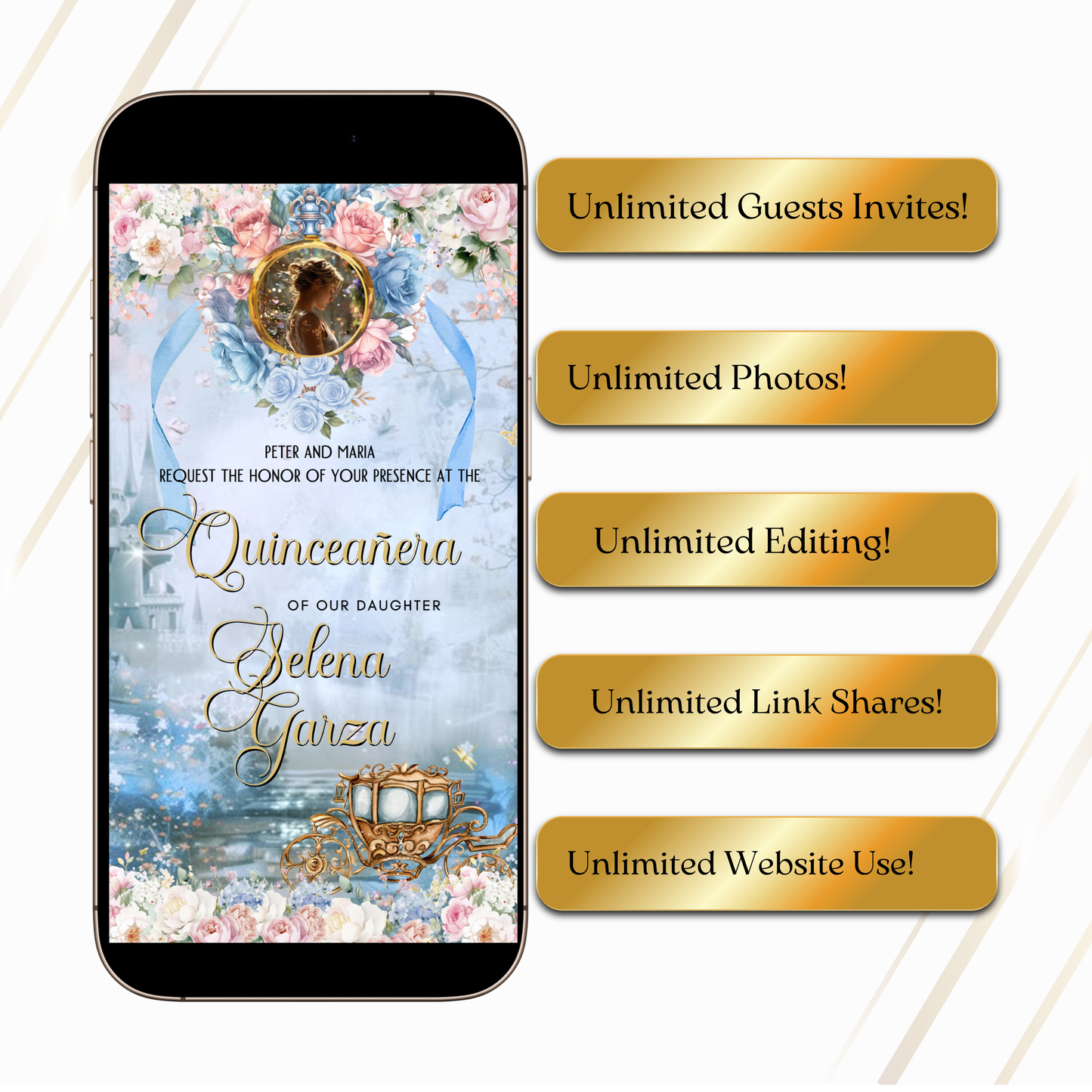 Cinderella Quinceanera Video Invitation Template | Mobile Animated Invite Birthday | Canva Video Evite Download