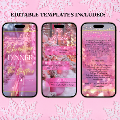 Pink Christmas Party Video Invitation – Editable Holiday Evite Template with Music
