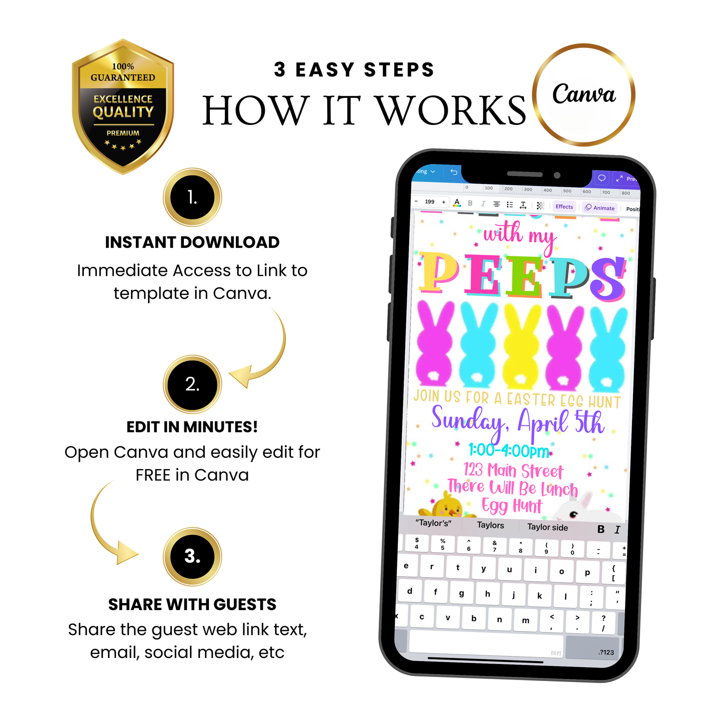 Easter Peeps Video Invitation, Party with my Peeps Animated Invite, Digital Canva Template