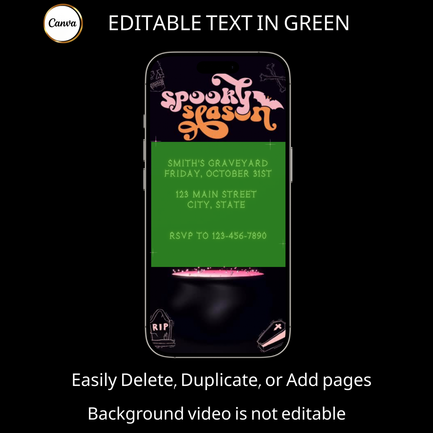 Halloween Video Invitation | Animated Pink Spooky Digital Evite | Editable Canva Invite Template