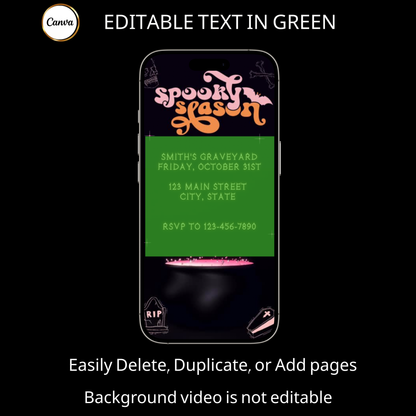 Halloween Video Invitation | Animated Pink Spooky Digital Evite | Editable Canva Invite Template