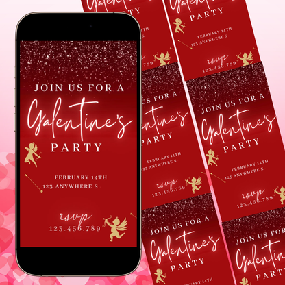 Valentines Day Party Video Invitation | Digital Galentines Day Animated Invite | Editable Canva Evite Template