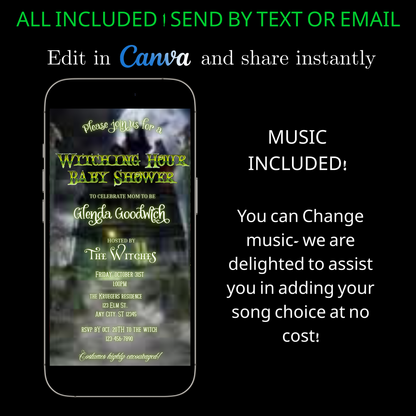 Halloween-Videoeinladung, animierte Einladung zur Babyparty, bearbeitbare mobile Einladung zur Halloween-Party