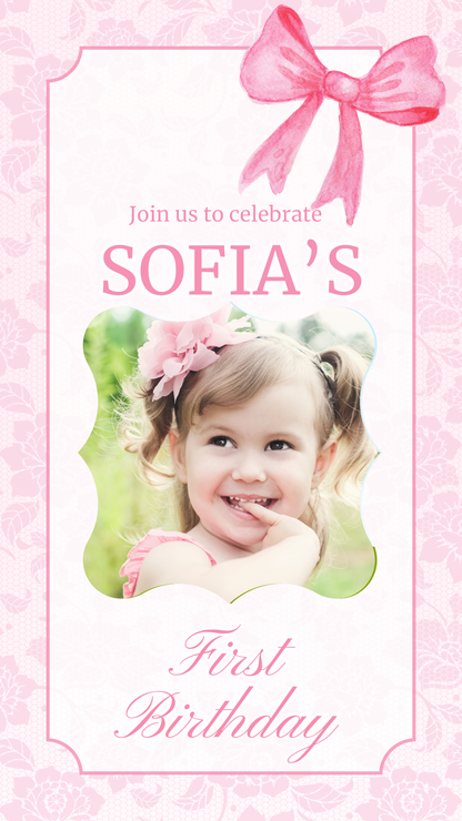 Customizable elegant pink bow video invitation