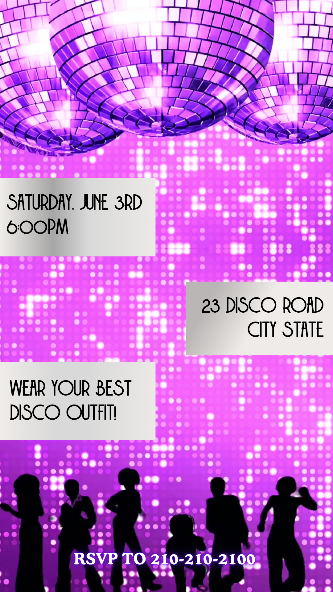 Animated purple disco video invitation ball theme