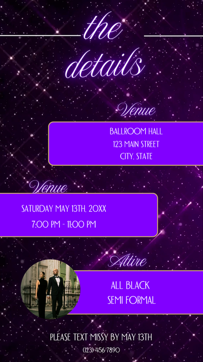 Customizable purple neon starburst party invitation