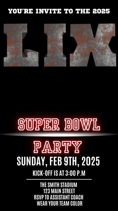 Animated Super Bowl video invitation LIX theme