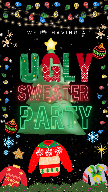 Customizable black festive sweater video invitation