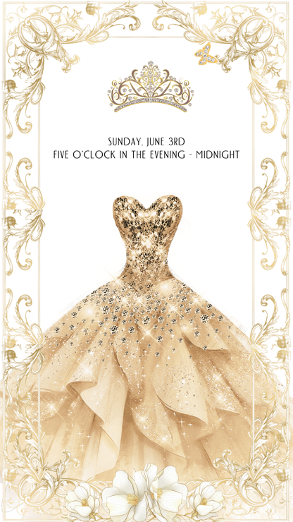 Digital princess ball gown quinceañera video invitation