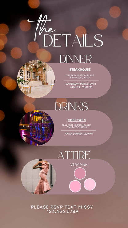 Animated Elegant Pink Birthday Dinner Video Invitation