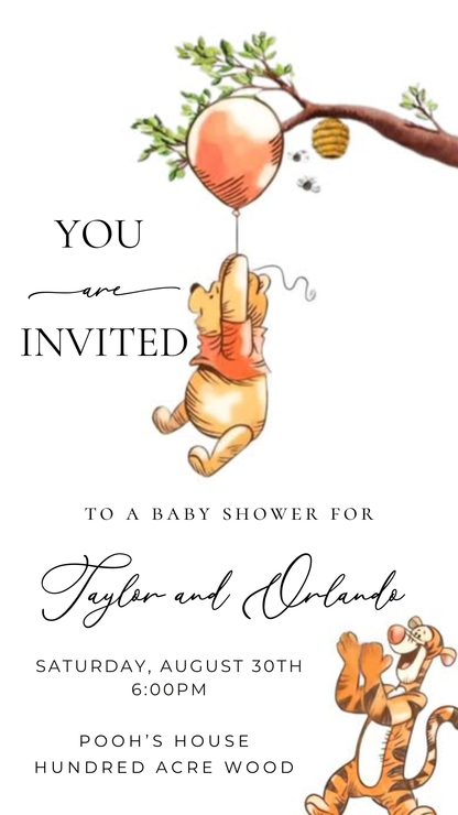 Animated Classic Winnie the Pooh Baby Shower Video Invitation