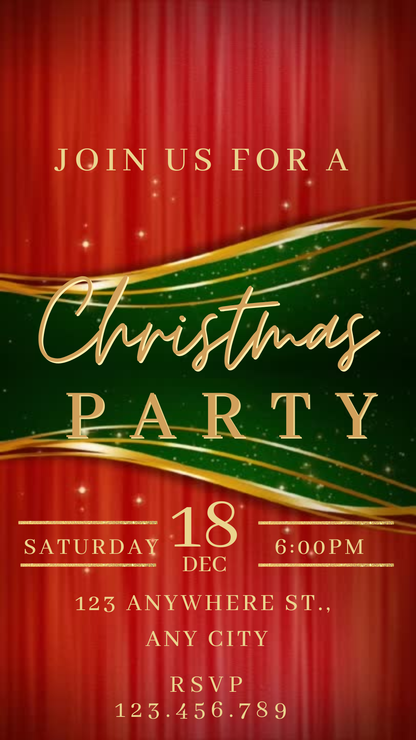 Sparkling Red and Gold Christmas Video Invitation Social Media Invite