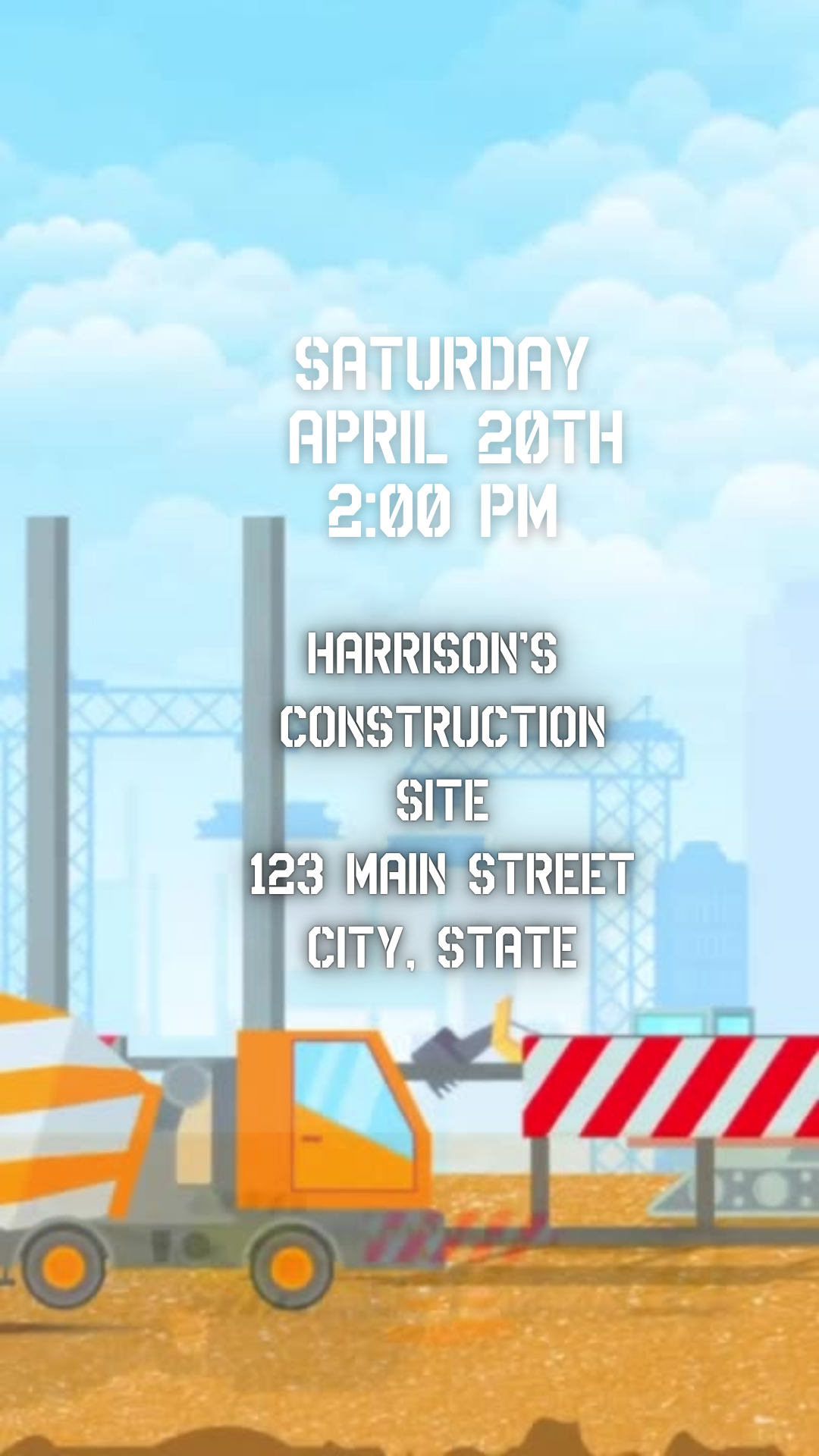 Animated Boys Construction Birthday Video Invitation
